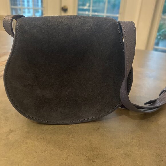 Chloé Marcie saddle bag in suede leather - Small - Graphite navy - Picture 3 of 5
